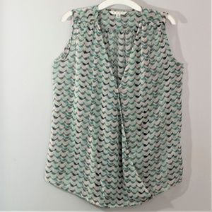 CABI Sleeveless "Tweet Bird" Pattern Chiffon Top